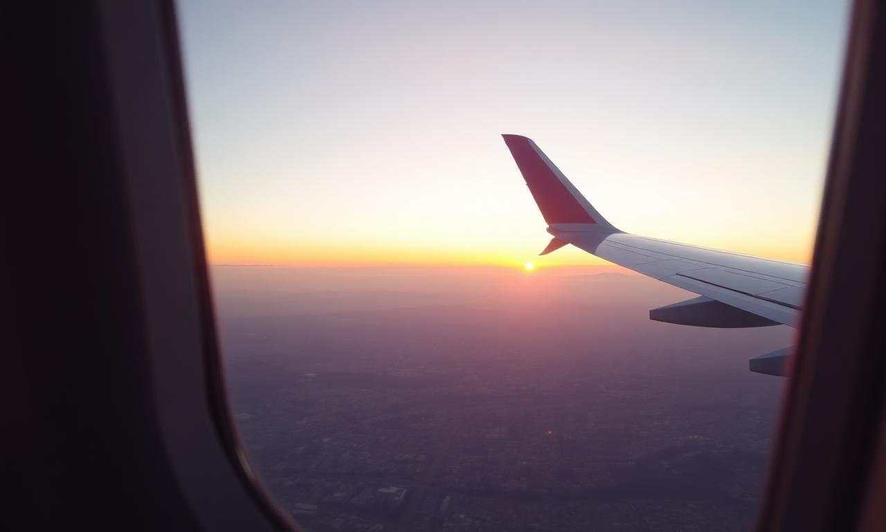 Flugzeug-Anflug auf Tirana bei Sonnenaufgang
