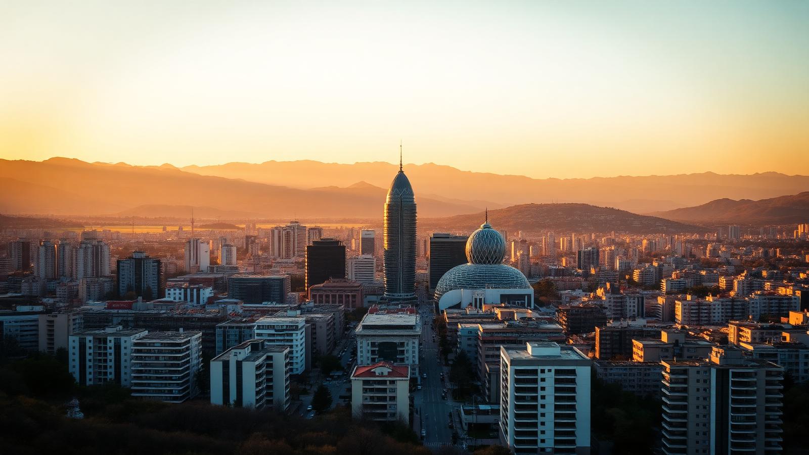 Skyline von Tirana im Abendlicht